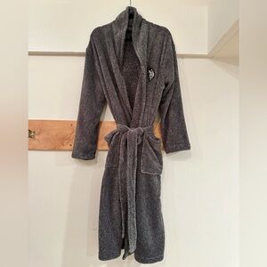 U.S. Polo Assn. Plush Gray Hooded Bath Robe